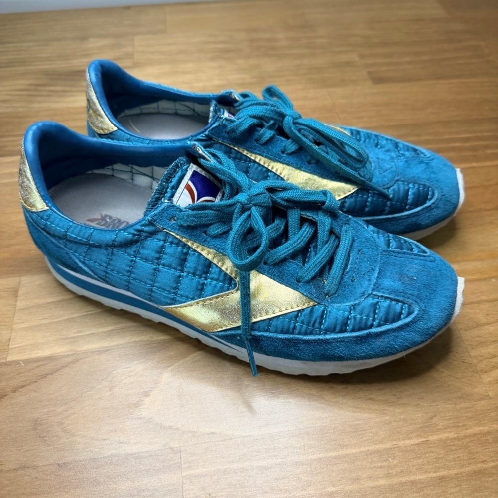 Brooks Vanguard Deep Lake Women's 7.5 Teal Gold Suede Retro Sneakers